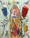 Compoziție by Ștefan Pelmuș, 2002, ulei pe hârtie, sold Apr 2020