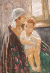 Puiul mamei by Ghelman Lazăr, pastel pe carton, sold Apr 2020