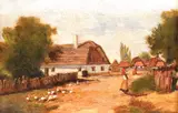 Antal Neogrády, Țărăncuță în fața porții, ulei pe carton
