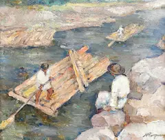 Plutași by Nicolae Popa-Iași, ulei pe carton, sold Apr 2020