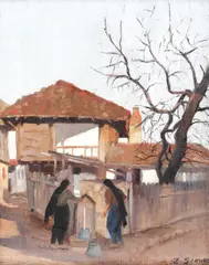 Simion Zaharia, La cișmea, ulei pe pânză