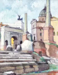 Sile Ionescu, Vedere din Forumul Roman, 1939, ulei pe carton