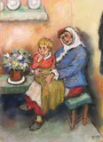 Ion B'Arg Bărbulescu, În brațele mamei, pastel pe hârtie
