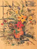 Iosif Rosenblut, Flori de clematis, 1965, monotip cu accente de ulei