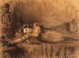 Alexandru Severin, După bal, 1944, cărbune pe hârtie