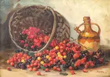 Petre Bărcănescu, Natură statică cu cireșe și ulcior, ulei pe carton