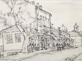 Emil Nicolescu, La bodega ”Vedere frumoasă”, 1935, tuș pe hârtie