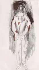 Studiu pentru arlechin by Corneliu Baba, cărbune și ceracolor pe hârtie, sold Mar 2020