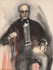 Tudor Arghezi by Corneliu Baba, 1960, ceracolor, cărbune și accente de guașă pe hârtie lipită pe carton, sold Mar 2020