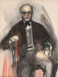 Corneliu Baba, Tudor Arghezi, 1960, ceracolor, cărbune și accente de guașă pe hârtie lipită pe carton