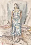 Mariana în vila de la mare by Gheorghe Petrașcu, 1935, acuarelă și creion pe hârtie lipită pe carton, sold Mar 2020