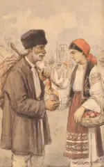 De Paști by Ludovic Bassarab, acuarelă și creion pe hârtie lipită pe carton, sold Mar 2020