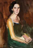 Corneliu Baba, Model în rochie verde, ulei pe pânză lipită pe carton