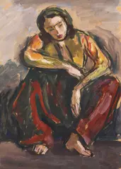 Odaliscă by Samuel Mützner, acuarelă și accente de ulei pe hârtie, sold Mar 2020