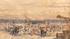 Amedeo Preziosi, Târg de animale, 1868-1869, acuarelă și tuș pe hârtie