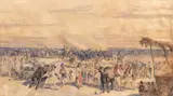 Amedeo Preziosi, Târg de animale, 1868-1869, acuarelă și tuș pe hârtie