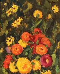 Grădina cu flori by Nicolae Tonitza, ulei pe carton, sold Mar 2020