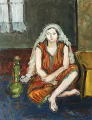 Odaliscă cu narghilea verde by Theodor Pallady, 1931-1933, ulei pe pânză lipită pe carton, sold Mar 2020