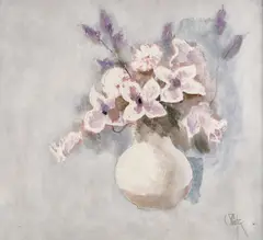 Vas cu crini by Constantin Piliuță, 1996, ulei pe PFL, sold Mar 2020