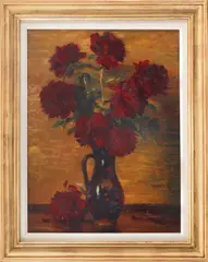 Bujori by Stefan Popescu, 1918, ulei pe carton, offered Mar 2020