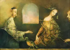 Georges Mazilu, Madona cu porumbel (La Madone au pigeon), 1992, ulei pe pânză
