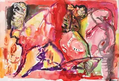 Vasile Kazar, Compoziție cu roșu, 1994, acuarelă pe hârtie