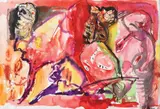 Vasile Kazar, Compoziție cu roșu, 1994, acuarelă pe hârtie