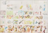 Georgeta Năpăruș, Furnicile, 1997, creion, acuarelă, creioane colorate și pix pe carton