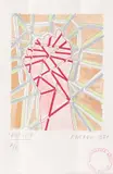Paul Neagu, Fist City, 1981, serigrafie colorată manual, în acuarelă
