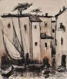 Corneliu Baba, Veneția, 1956, acuarelă, creioane și tuș pe hârtie lipită pe carton