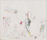 Georgeta Năpăruș, Animatronii papilografi, 1997, pix, acuarelă, creion, cariocă, creioane colorate şi accente de guaşă pe hârtie