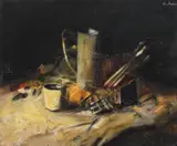 Mircea Ciobanu, Natură statică cu pensule, ulei pe pânză