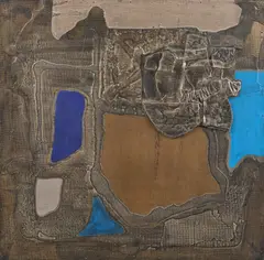 Signe I (Veșmânt) by Stefan Ramniceanu, 1999, ulei, acrilic și colaj de metal și pânză pe suport de lemn, sold Feb 2020