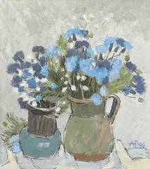 Albăstrele by Angela Popa Brădean, 1996, ulei pe pânză, sold Feb 2020