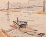 Port la Lyon by Theodor Pallady, acuarelă și creion pe hârtie lipită pe carton, sold Feb 2020