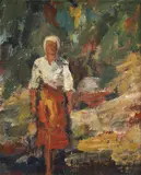 De la fântână by Rudolf Schweitzer–Cumpăna, ulei pe carton, sold Feb 2020