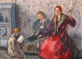 Samuel Mützner, Seară la Șopârlița, a doua jumătate a anilor '20, tempera și guașă pe hârtie lipită pe carton