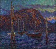Sigge Bergström, Înserare pe lac, ulei pe placaj