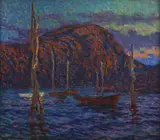 Sigge Bergström, Înserare pe lac, ulei pe placaj