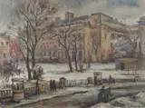 Mihai Adamiu, Iarnă în București, ulei pe carton