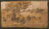 Samuel Mützner, Culegătorii de ciuperci, acuarelă, peniţă, creion şi guaşă pe hârtie