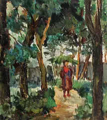 Petre Hârtopeanu, Plimbare în parc, 1943, ulei pe carton