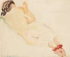 Gheorghe Juster, Intimitate, acuarelă pe hârtie lipită pe carton