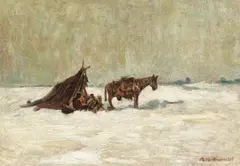 Popas by Pan Ioanid, ulei pe carton, sold Feb 2020
