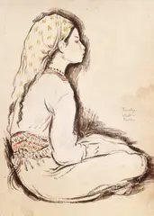 Nicolae Tonitza, Micuța tătăroaică, 1936, acuarelă pe hârtie lipită pe carton