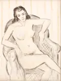 Nud pe fotoliu by Theodor Pallady, creion și accente de acuarelă pe hârtie, sold Feb 2020
