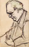 Theodor Pallady, Un colecționar, grafit și laviu pe hârtie lipită pe carton
