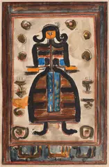 Lucrezia Pacea, Proiect pentru tapiseria “Tânăra”, 1969, guașă și creion pe hârtie lipită pe carton