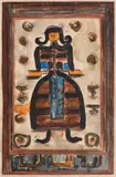 Lucrezia Pacea, Proiect pentru tapiseria “Tânăra”, 1969, guașă și creion pe hârtie lipită pe carton