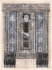 Lucrezia Pacea, Proiect pentru tapiseria ”Fată cu floare”, 1972, guașă și creion pe hârtie lipită pe carton